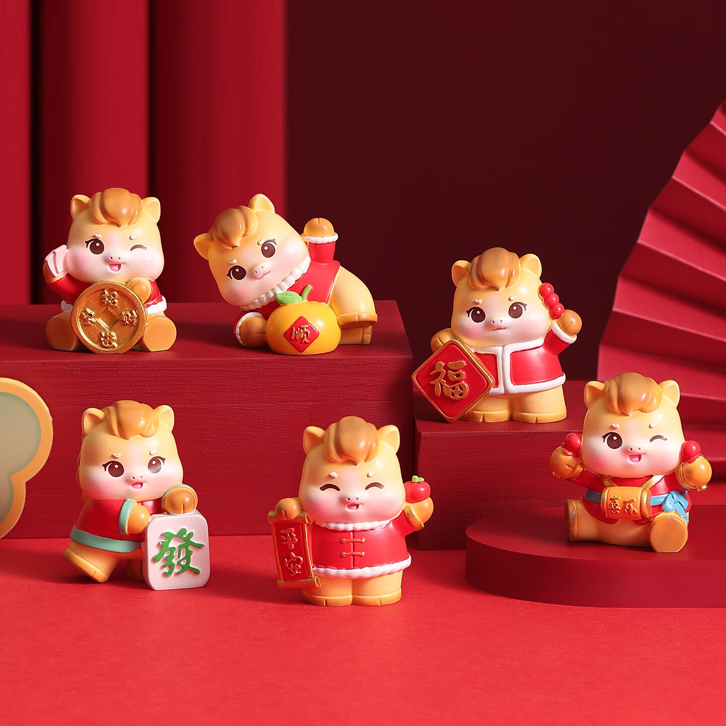 兰比嘟国潮马年吉祥物盲盒桌面摆件手办公仔办公工位招财装饰品新年礼物 马到福临盲盒【端盒8个】