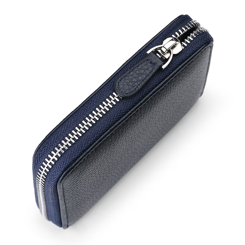 WILLIAMPOLO英皇保罗竖短款钱包拉链男士小巧加厚经典头层牛皮10卡位皮夹钱夹 黑色配专柜礼盒 防盗刷版（可装驾照）