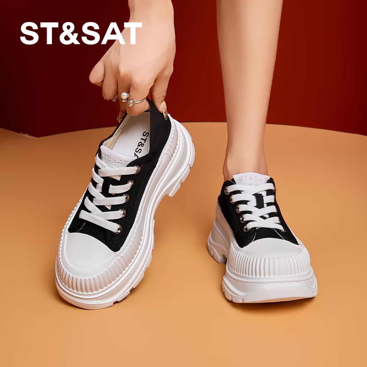 星期六厚底增高老爹鞋2025年秋季新款潮酷百搭舒适圆头休闲鞋女鞋 黑色 35