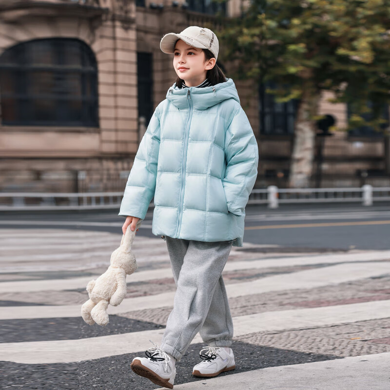ABC KAIA儿童短款羽绒服中大童女童防寒女童外套洋气加厚保暖童装韩式冬装 蓝色 150