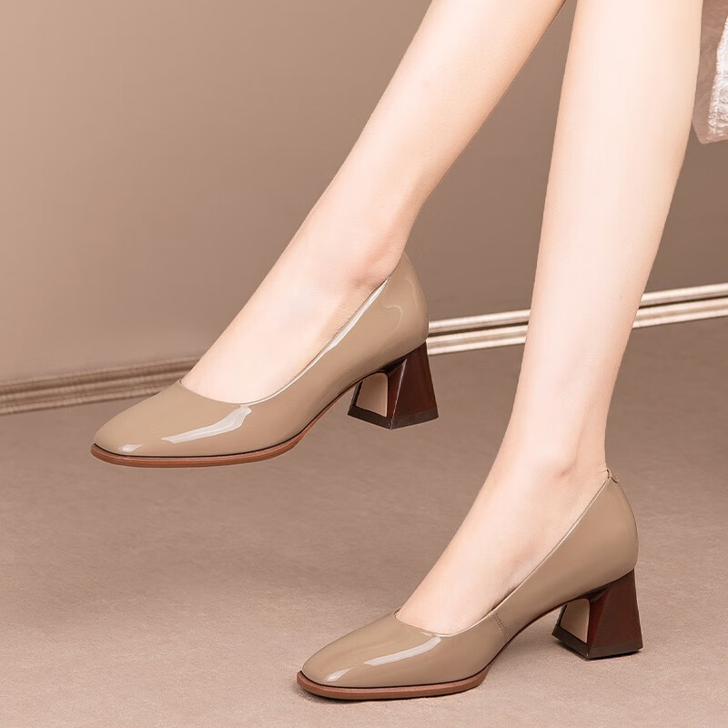 dr中跟粗跟单鞋女春夏新款女鞋时尚气质浅口通勤工作鞋可定做大小码