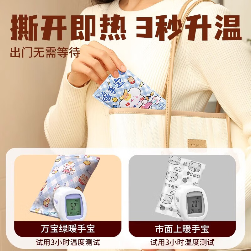 万宝绿暖手宝学生专用暖宝宝手握式暖手贴2025新款自发热神器儿童一次性 【白兔精灵+紫猫精灵】组合装60只丨赠草莓兔毛绒套