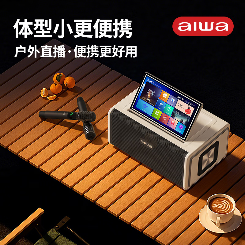 aiwa【2025新款】爱华家庭KTV音响套装户外广场舞便携式带屏点歌机一机多用蓝牙音响电木吉他乐器音箱 【14吋带屏点歌机】6个喇叭+KTV系统+广场舞+90万歌库 官方正品