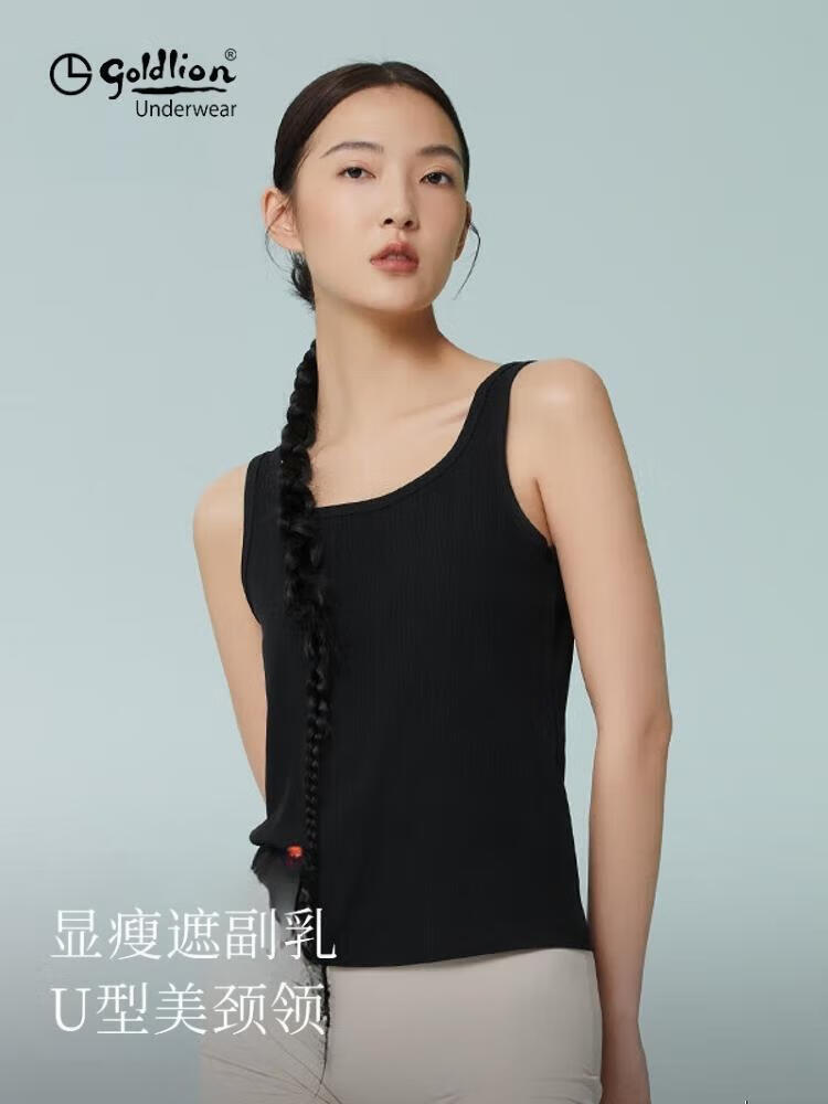 金利来（Goldlion）女士背心女吊带美背内搭长绒棉透气夏季高弹力螺纹显瘦打底上衣 玄黑色 L (165)