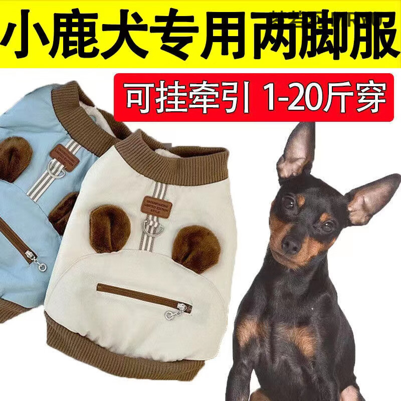 汪鲜客小鹿犬狗狗专用秋冬季天两脚衣服加绒博美比熊小型幼犬棉衣可牵引 蓝色棉衣 L背长35cm(建议8-10斤)