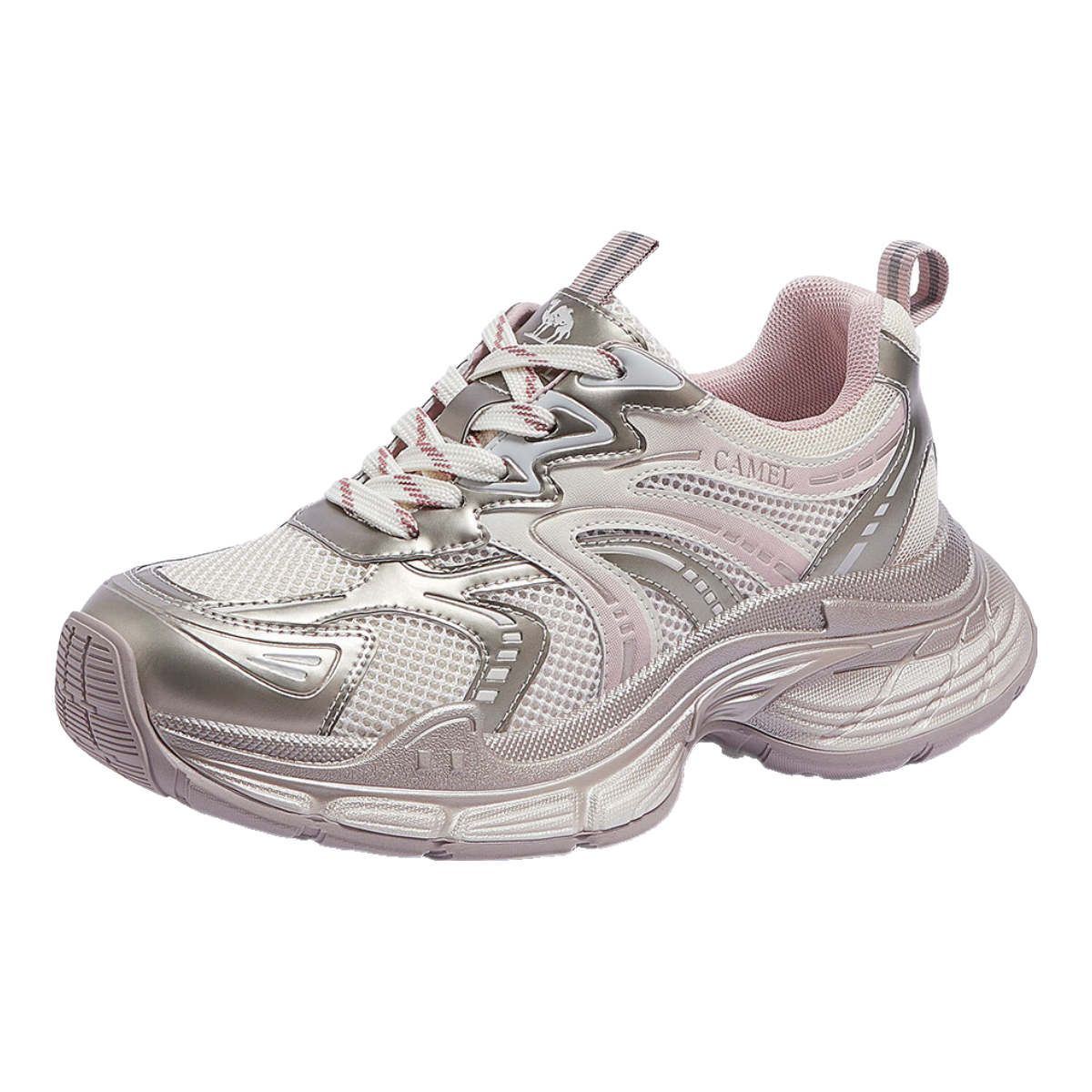 骆驼（CAMEL）耀月2代女鞋2026年春季新款运动户外登山鞋时尚休闲老爹鞋女 L26S283069米/金/粉（耀月2代） 34