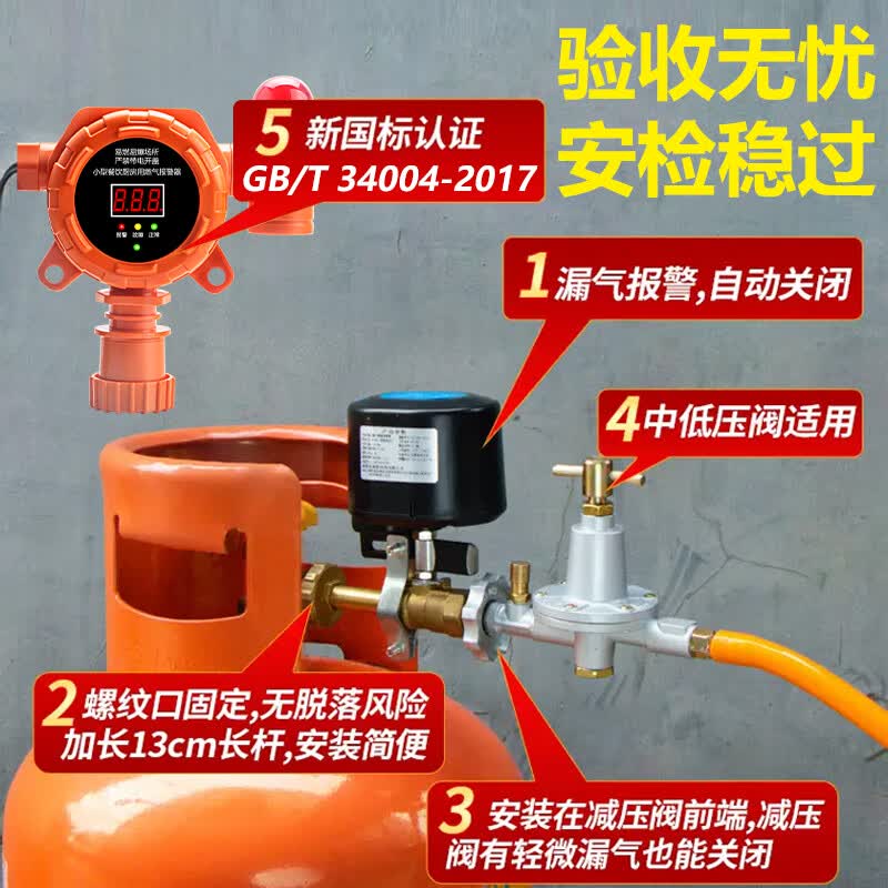 立可安燃气报警器商用餐饮煤气泄漏液化气丙烷工业可燃气报警自动切断阀 小型餐饮燃气报警器【甲烷/丙烷】