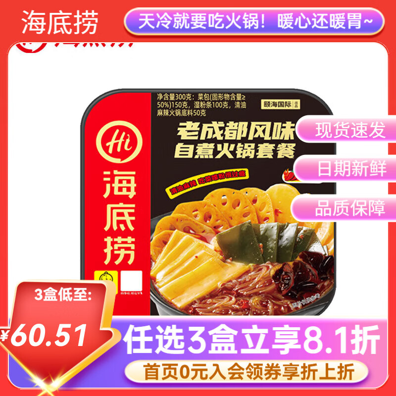 海底捞自热火锅方便速食加班懒人食品自煮学生宿舍夜宵大分量【任选】b 老成都风味300g*1盒