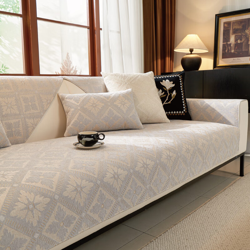 无印良品沙发垫轻奢高级感沙发坐垫简约沙发套罩四季通用防滑沙发座垫 希雅-灰色【婴肤触感 细腻柔软】  90*240cm（大三人位/四人位）