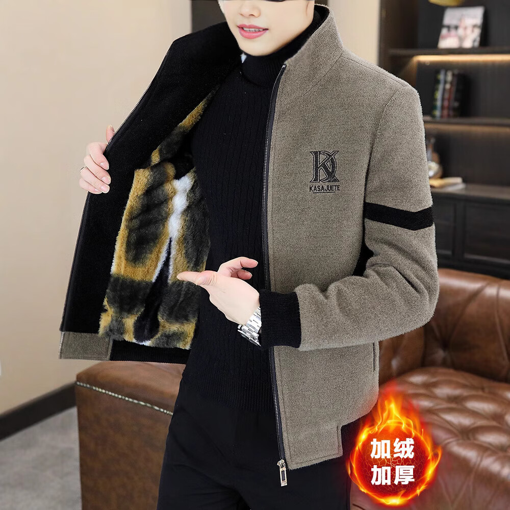 男士冬季2025新款翻领上衣服大衣加绒加厚休闲潮CGfR标保暖外套jd 8883卡其色（加绒加厚） 2XL 建议135-150斤