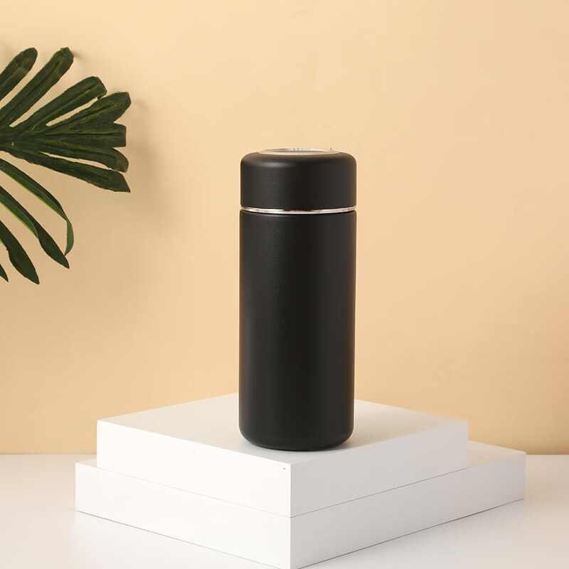 通用家用迷你口袋杯350毫升保温杯男士女士通用便携水杯学生杯直身杯 黑色 350ml