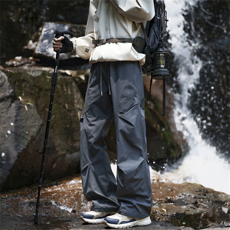 花花公子(PLAYBOY)冲锋裤男2025秋冬季新款伞兵休闲裤子男加绒宽松直筒 深灰色 春秋款 3XL (建议163-175斤)