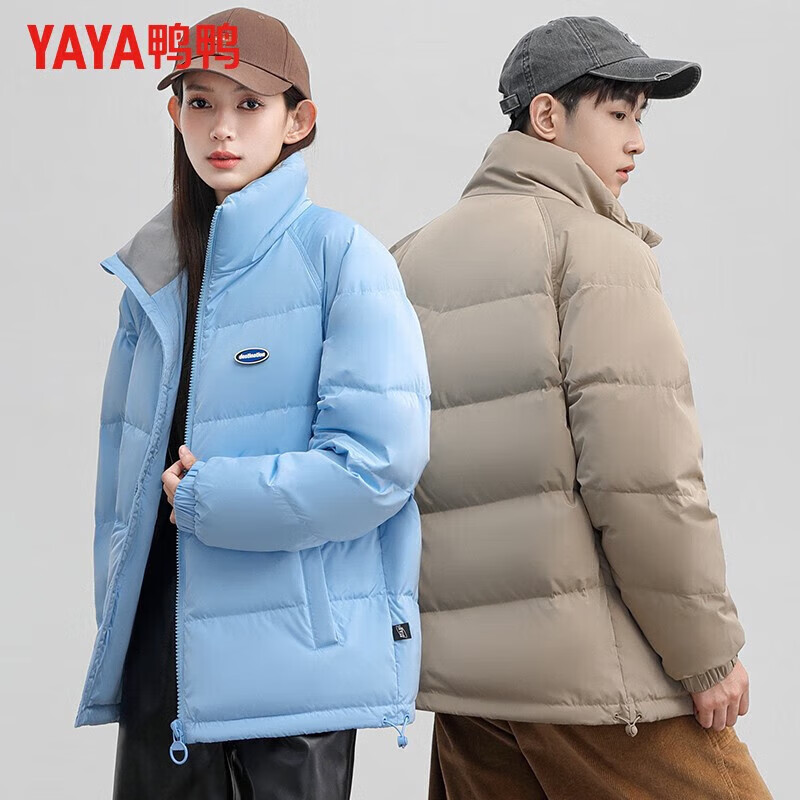 鸭鸭（YAYA）羽绒服男女立领短款厚款保暖青年冬季新款休闲百搭时尚情侣外套 黑色 M 170 (建议100-120斤)