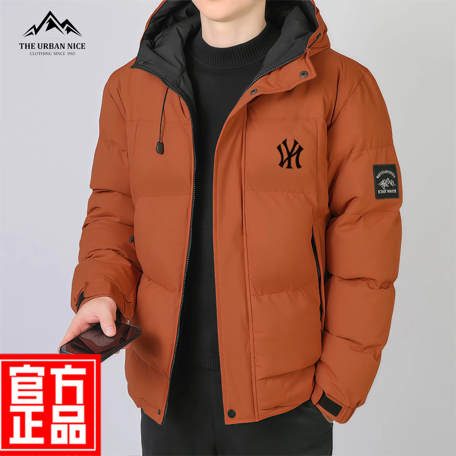 THE URBAN NICE官方品牌棉服男冬季羽绒棉服休闲外套连帽加厚保暖宽松防寒棉袄 雅绿色-加厚款 商场同款 L 码 (建议130-150斤)