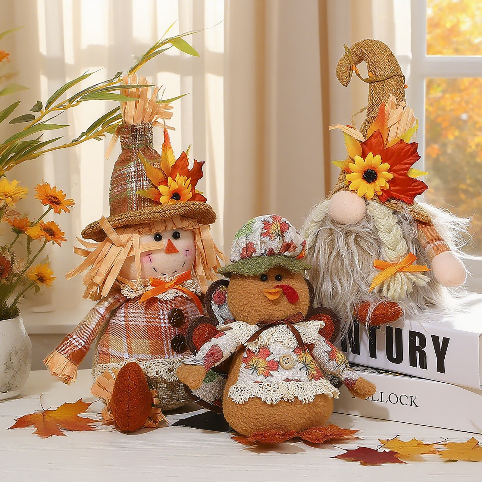 京柳（JINGLIU）感恩节创意鲁道夫公仔橱窗装饰品丰收节稻草人火 稻草人背带裤男款