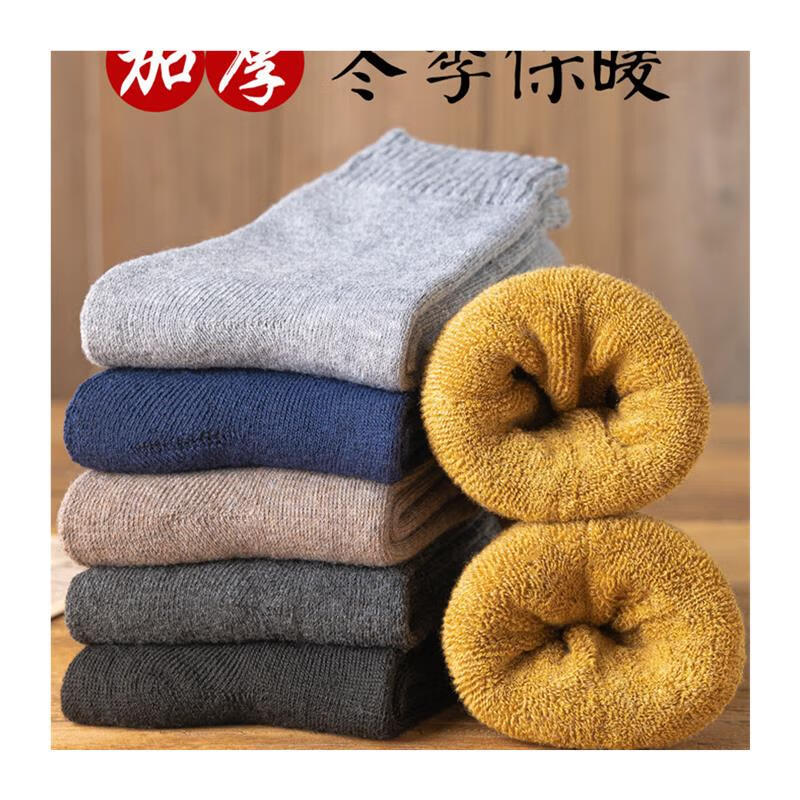 芬腾毛圈袜秋冬季男款加厚保暖蓄热加绒冬天袜纯色超厚中长筒防臭袜子 (随机色) 1双