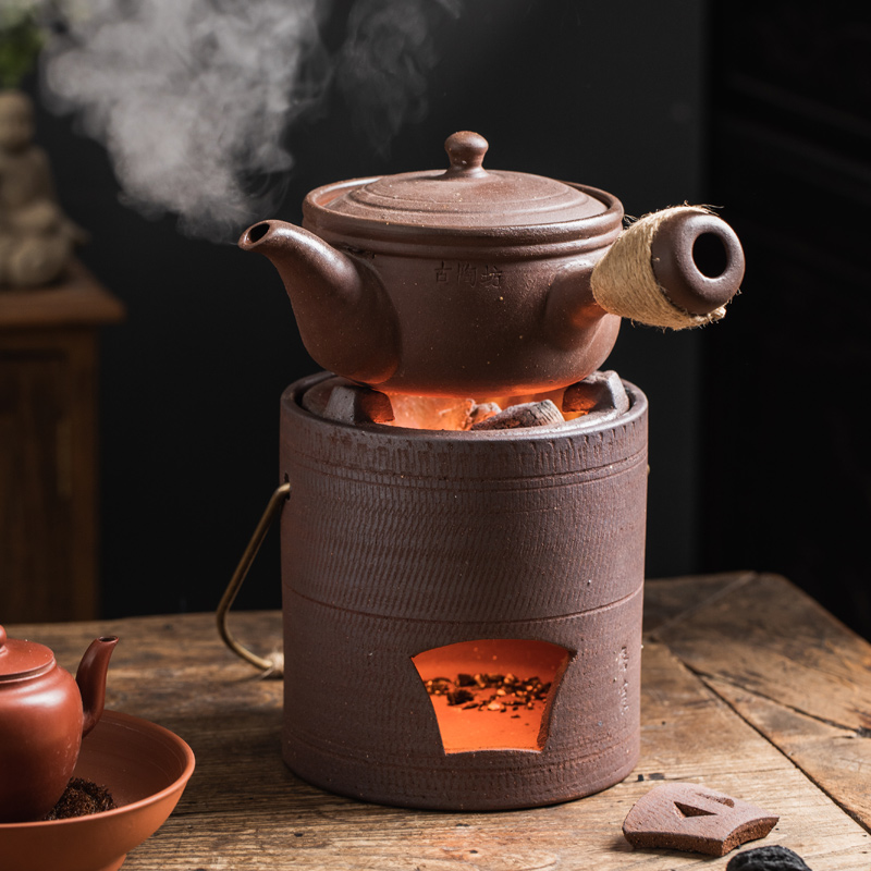 煮茶壶复古木炭炉烧水煮茶壶套装户外阳台家用带提手把陶瓷土茶炉便携