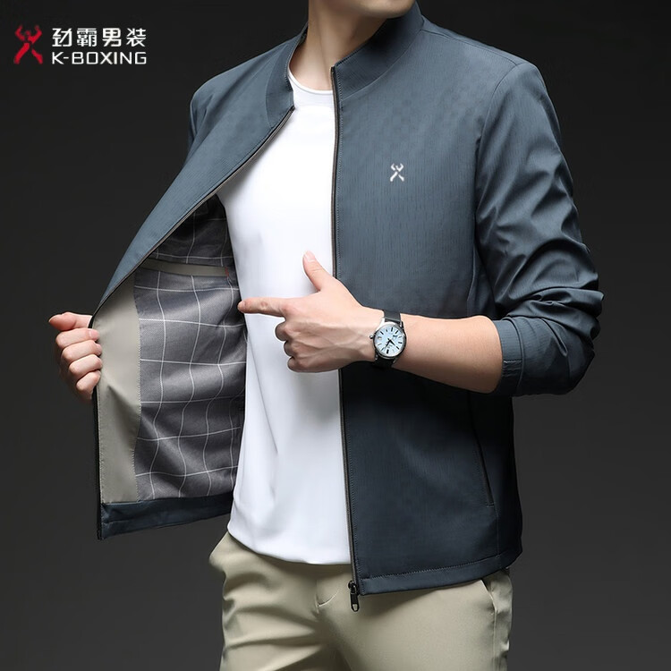 KBHONG劲霸夹克男春秋季行政高端刺绣外套商务休闲免烫中老年爸爸装茄克 有黑色 S 165/建议体重【90-120斤】