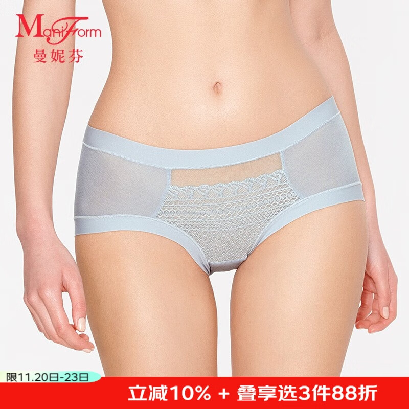 曼妮芬女士内裤性感蕾丝舒适提臀中腰三角裤女士内裤 031 灰色 L (165/95)
