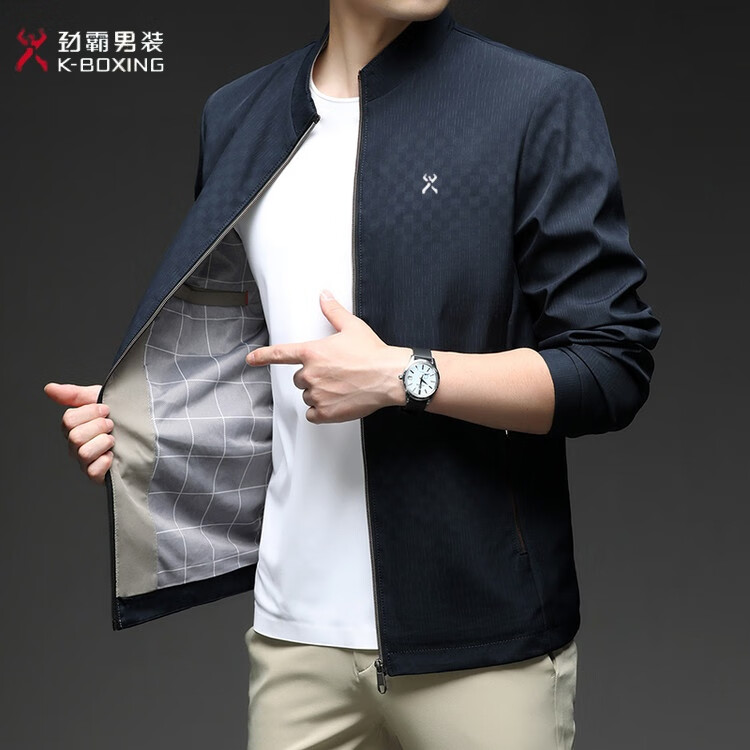 KBHONG劲霸夹克男春秋季行政高端刺绣外套商务休闲免烫中老年爸爸装茄克 有黑色 S 165/建议体重【90-120斤】
