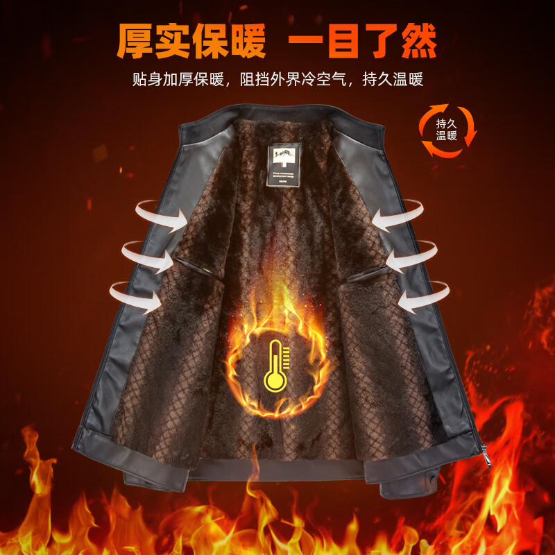 SHANSHAN杉杉PU皮衣男2025冬季保暖休闲内里加绒男士易打理耐磨长袖外套 黑色 XL /180