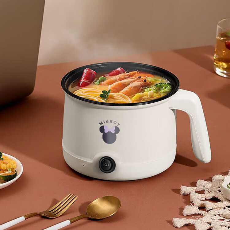 电煮锅小电锅电锅一体多功能锅宿舍用1-2人煮面锅 不锈钢内胆单锅1.4L【0.65m电源线】