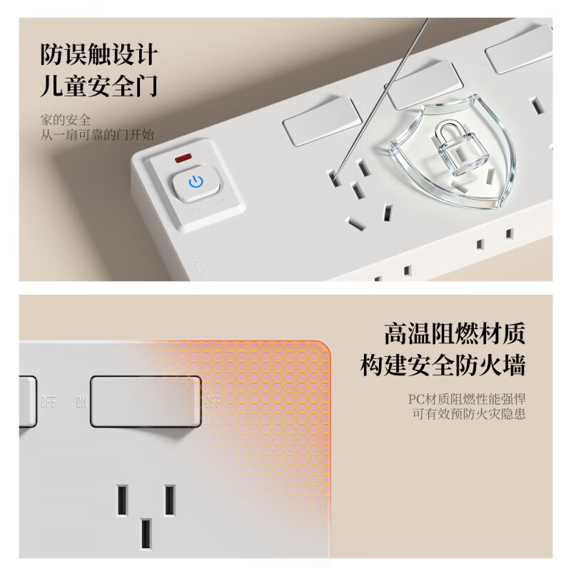国际电工（FDD）拓展扩展插座总控插排家用一转多带线过载保护厨房分控开关插线板  白色三开21孔向左扩展【带30cm电源线】