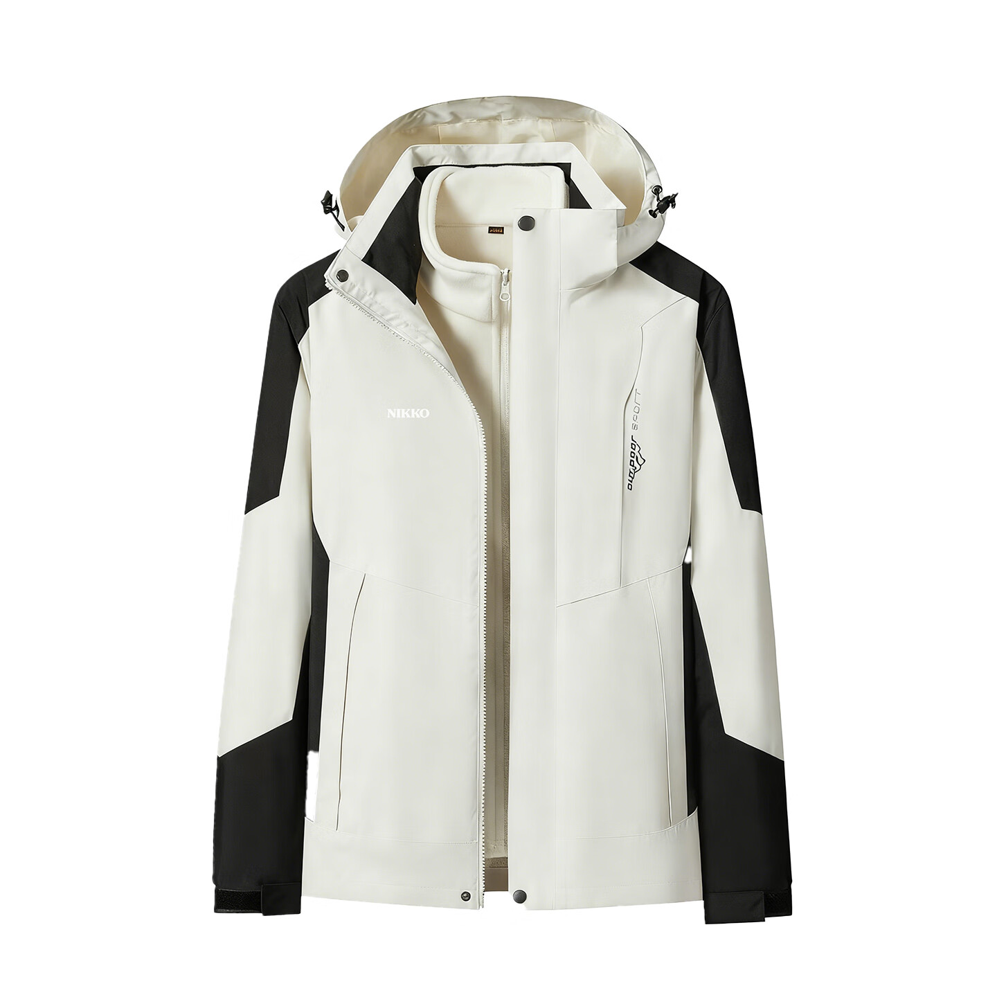 日高(NIKKO)户外秋冬外套三合一可拆卸奥粒绒内胆两件套男款防风防水登山服 象牙白/黑色(请拍大1码) (两件套) XL