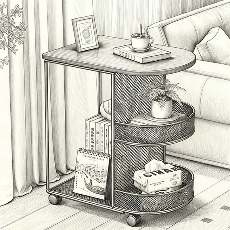 尔思家可移动茶几客厅分层收纳沙发边几边柜小桌子床头置物架带轮储物架 黑色