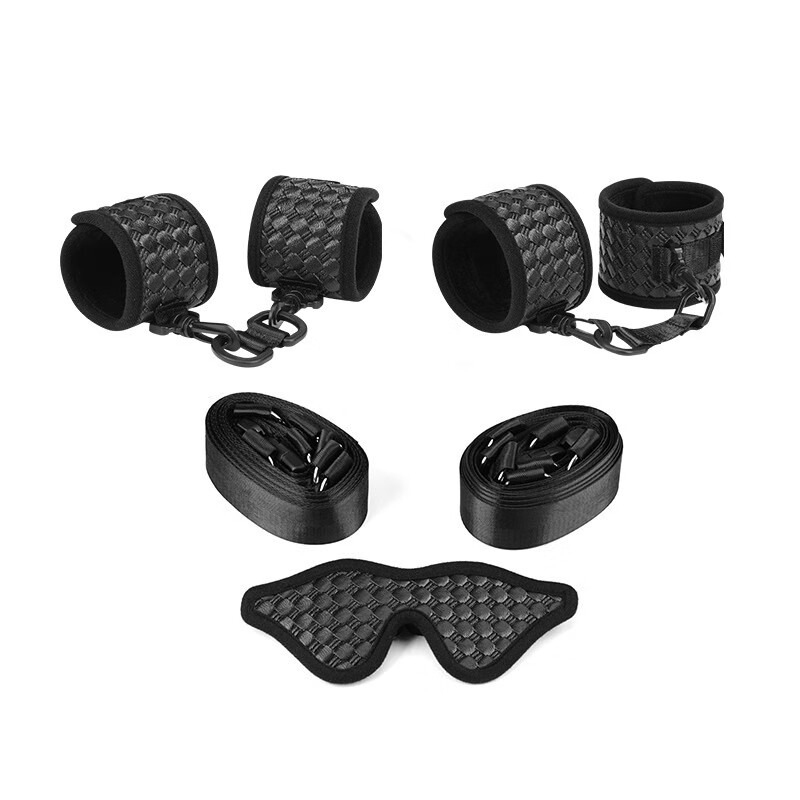 必情趣（Bekinky）SM情趣用品床上捆綁束縛套裝手銬腳銬眼罩道具sp完縛調(diào)教成人用品 黑色荔枝紋套裝