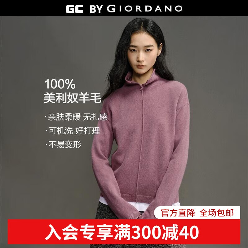 GIORDANO CONCEPTS 2025秋冬新款针织衫女静奢羊毛衫品牌刺绣宽松高领毛衣12355605 29香芋紫 M