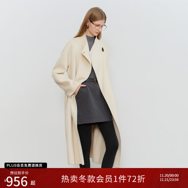 自巧巧制STUDIO 小个子白色驼绒羊毛大衣女2025冬季新款毛呢外套  巧米色 【驼绒桑蚕丝羊毛面料】 S (尺码：3）