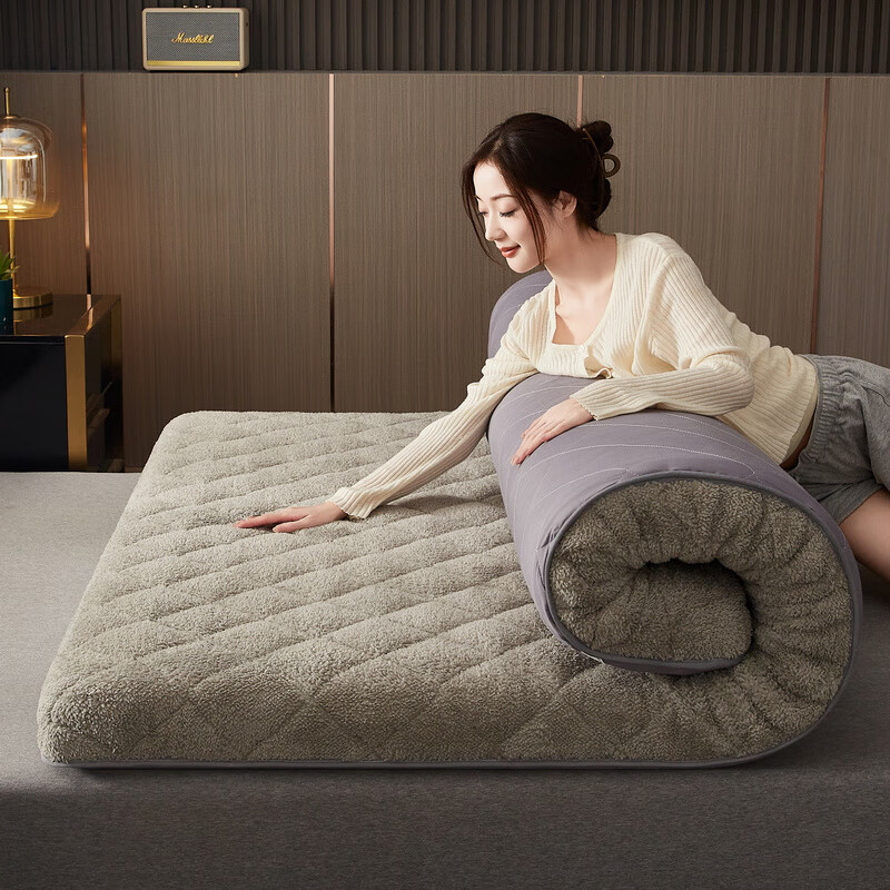 浪莎（langsha）家用羊羔绒床垫床褥子榻榻米垫子垫褥垫被大学生宿舍加厚保暖软垫 羊羔绒-灰色-厚度6 cm 适用0.9m床