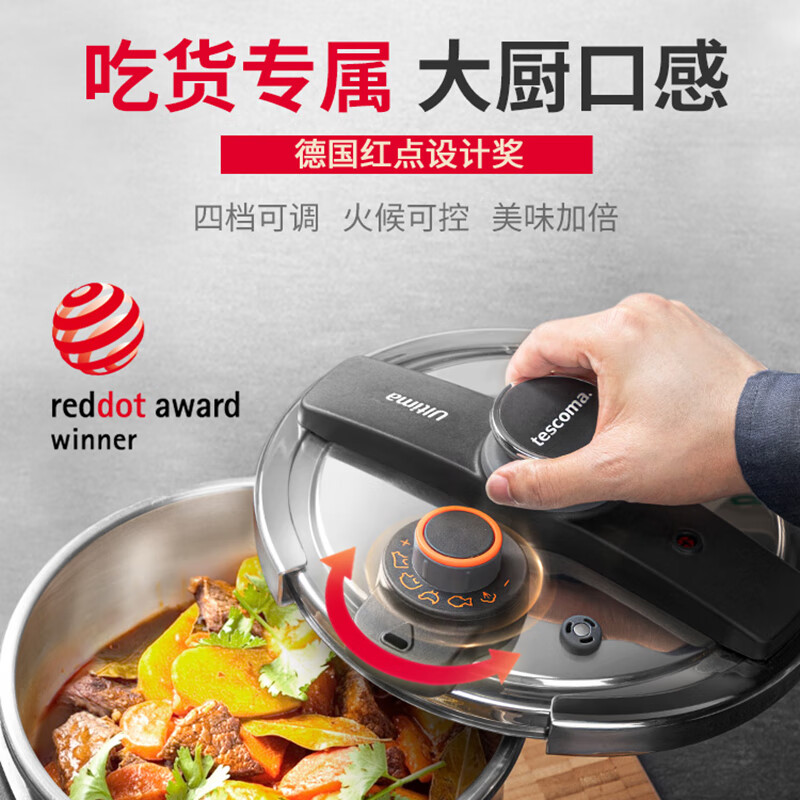tescoma捷克进口 压力锅家用18-10不锈钢低分贝105kpa高压锅燃气电炉通用 高压锅(702767) 22cm 7.5L