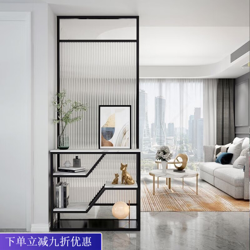 倘然之家长虹玻璃屏风隔断铁艺不锈钢客厅卫生间隔档简约入户玄关办公隔挡 黑色A款 高220 宽60 深度25