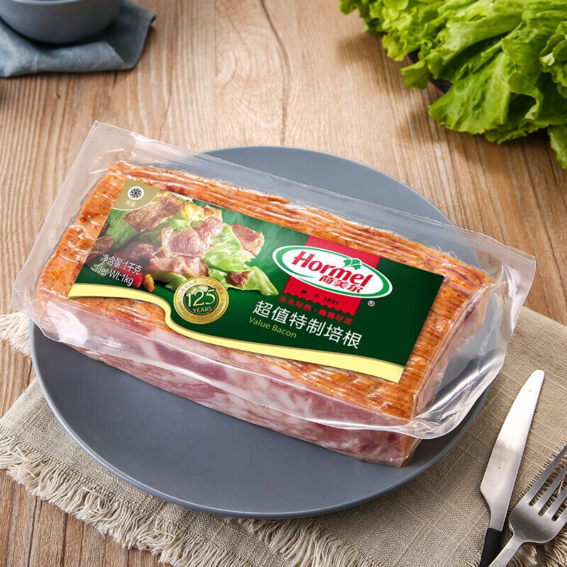 荷美尔(Hormel)超值特制培根片1000g儿童早餐冷冻食品培根早餐火锅烧烤西餐食材 【共4斤】超值特制培根片1000g*2包