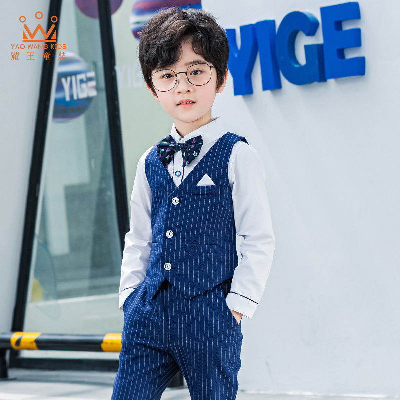 耀王 儿童礼服演出服春秋男童条纹马甲套装中小童主持走秀钢琴表演服礼服 YR-LB-1201 蓝条纹五件套 120 高性价比高么？