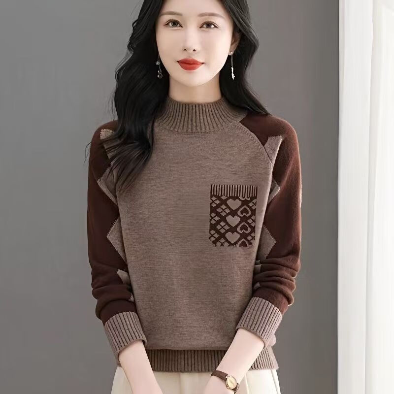【热卖爆款】半高领毛衣秋冬加厚提花针毛衫大码软糯打底针织衫JL 咖色 均码 【建议90-150斤】