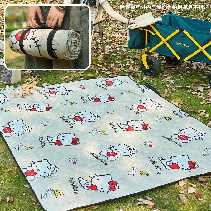 野餐垫 户外防潮垫防水加厚便携徒步沙滩垫便携露营野炊草坪地垫 爱心小猫 1.5m*2m/加厚刺棉 双层防水/4-6人