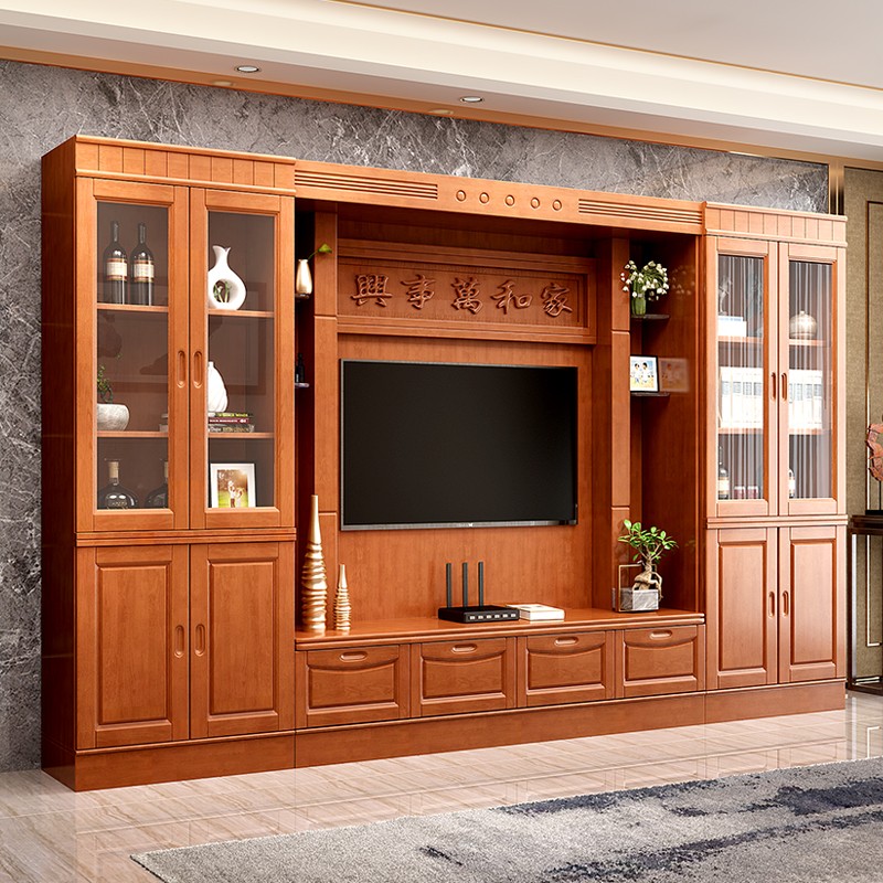 贵人·今福源 实木电视柜组合柜背景墙 中式地柜大户型多功能客厅储物