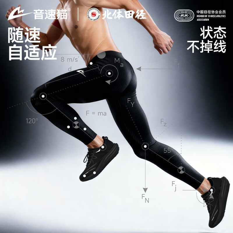 音速猫冰丝长裤AUTO-FIT速干高弹紧身运动裤体考跑步裤【北体共研】 暗夜黑 XL