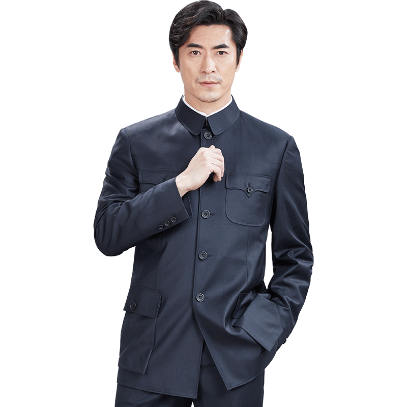 红都中山装羊毛男士套装中式礼服修身国服毛式中山服 AJ3171-1 D版 M 170