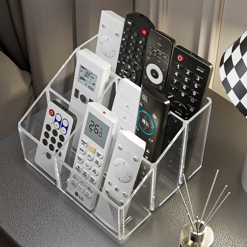 亞加麗加(YA JIA LI JIA)桌面遙控器收納盒置物架化妝盒創(chuàng)意家居簡約手機收納座雜物整理盒 透明五格收納盒_SF7038