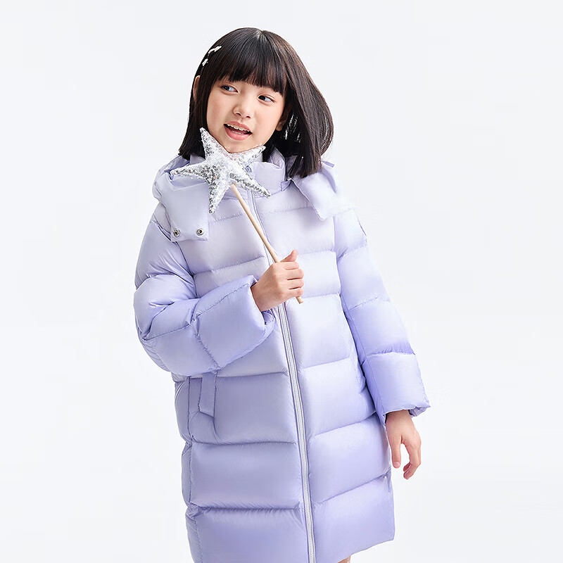 安奈儿（Annil）童装女童长款羽绒服2025冬新款加厚发热 紫底花 140