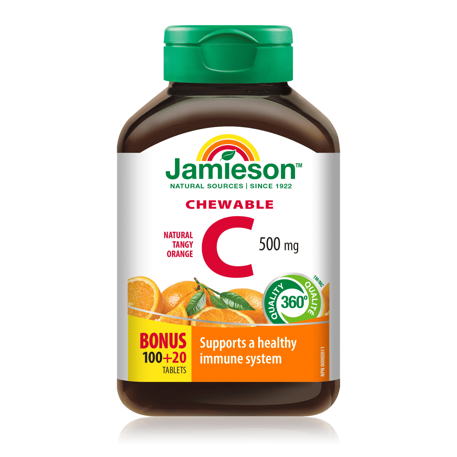 健美生（Jamieson）天然维生素C橙味咀嚼片500mg 120片/瓶 增强免疫力全家补充vc
