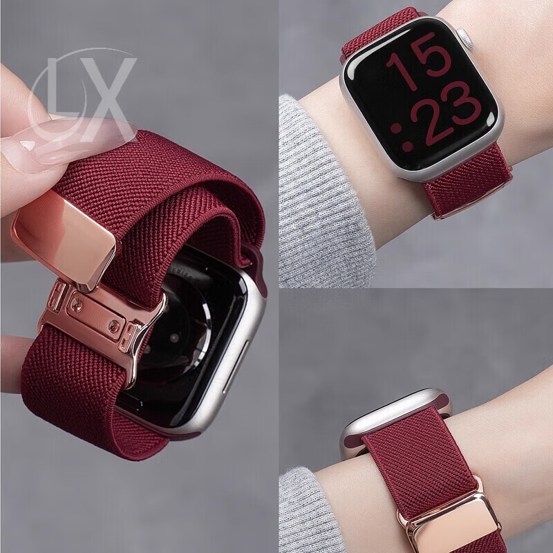 适用苹果S10表带新款iwatch9手表applewatch8金属磁吸尼龙编织S11运动男女SE3简约透气腕带ultra2 烟紫色 适用ultra1/2/3 49mm