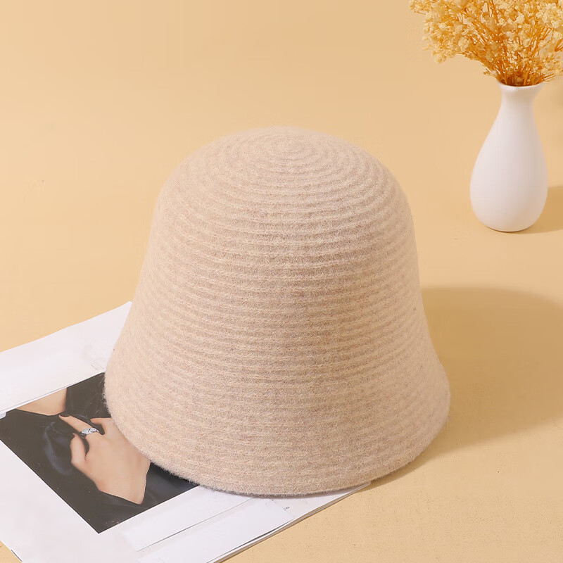 天启世纪羊毛帽羊毛渔夫帽子女秋冬季赫本风名媛时尚洋气 浅卡其 可调节