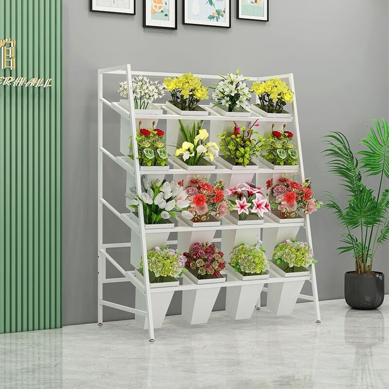 欣慕雅花架子置物架多层落地式客厅阳台移动花架子室内家用靠墙巨厚花架 梯形一排3个三白架送9个白桶