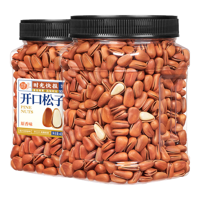 每果时光东北松子400g 开口手剥大颗粒坚果炒货干果休闲零食罐装年货
