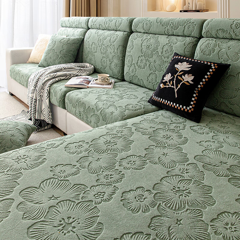 金拾美月防猫抓提花绒沙发套罩2025新款四季通用型坐垫笠全包万能盖布巾 樱花笠-抹茶 单人加大S宽65-85cm*长65-95cm